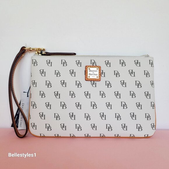 DOONEY & BOURKE Blakely Signature Logo Print Large Wristlet- Bone color ⭐ - Picture 1 of 16